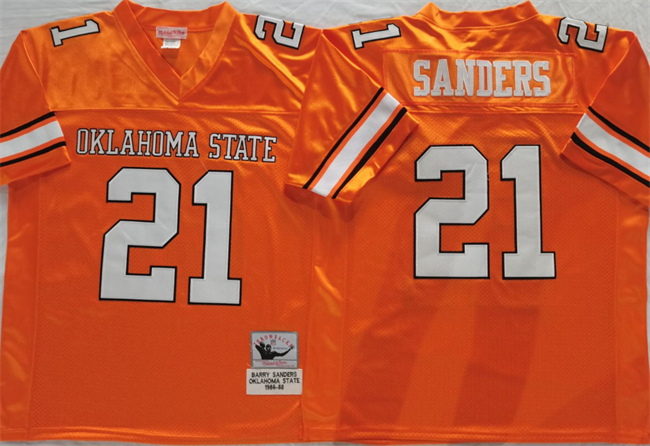 Oklahoma State Cowboys #21 Barry Sanders Orange Throwback Stitched Jersey